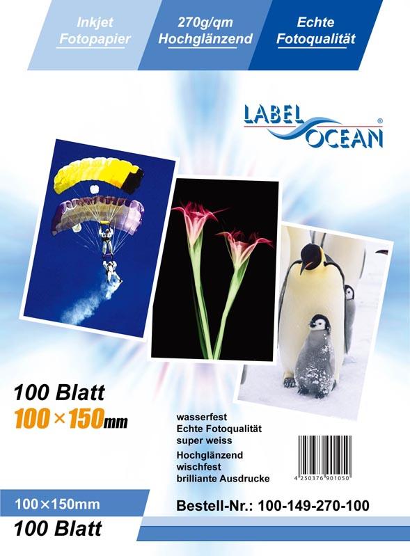 100 Blatt 10x15cm 270g/m² Fotopapier HGlossy+wasserfest von LabelOcean