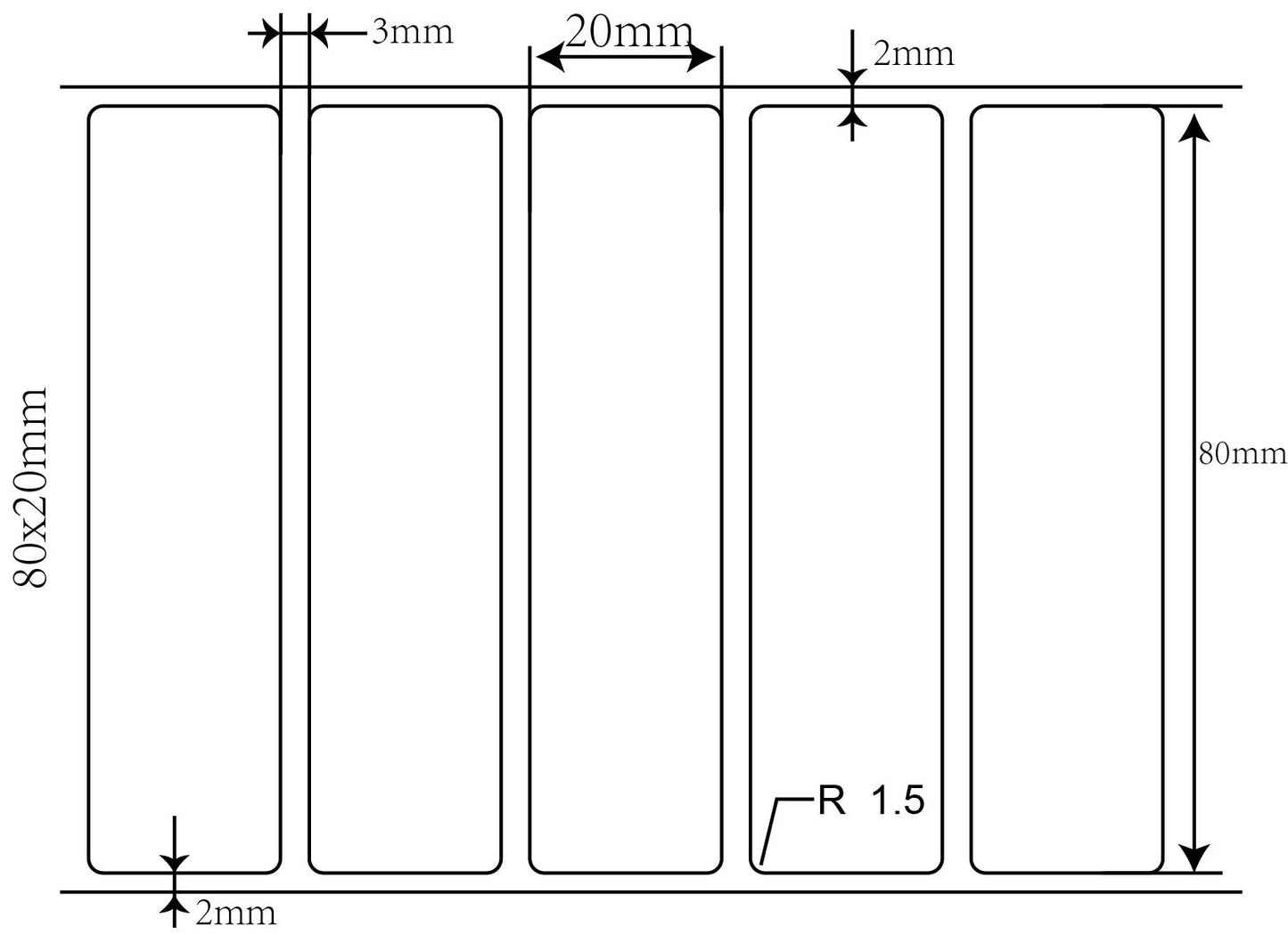 1000 Thermodirekt Etiketten Papier, 80x20mm weiß selbstklebend ES-TD80x20-0