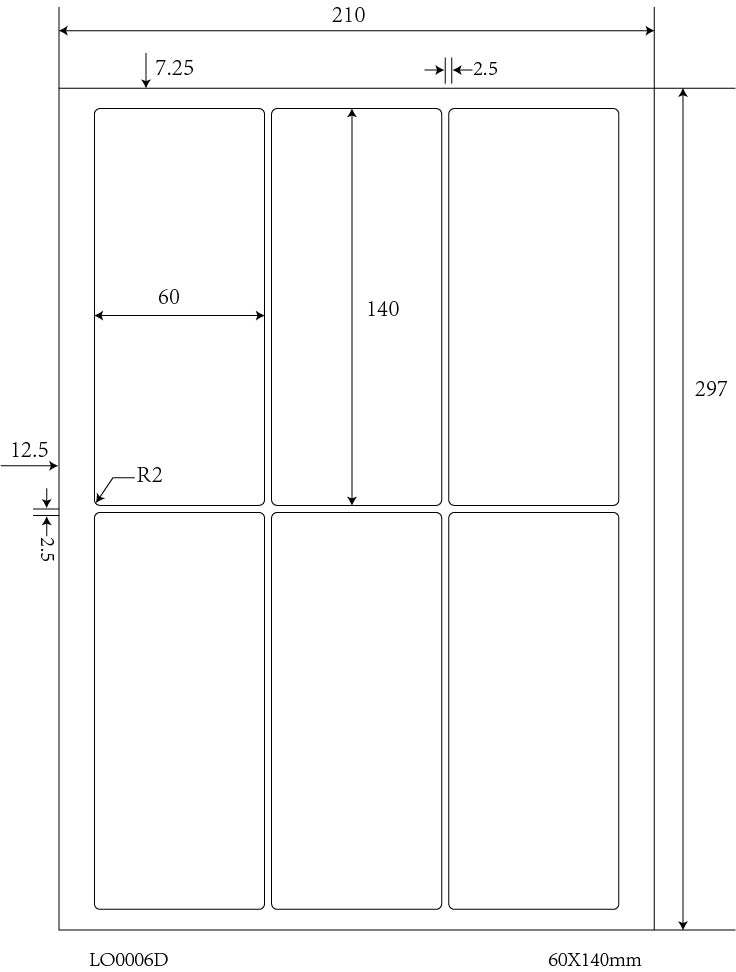 600 farbige Universaletiketten 60x140mm, auf 100 Din A4 Bogen, matt, selbstklebend LO-0006-D-70