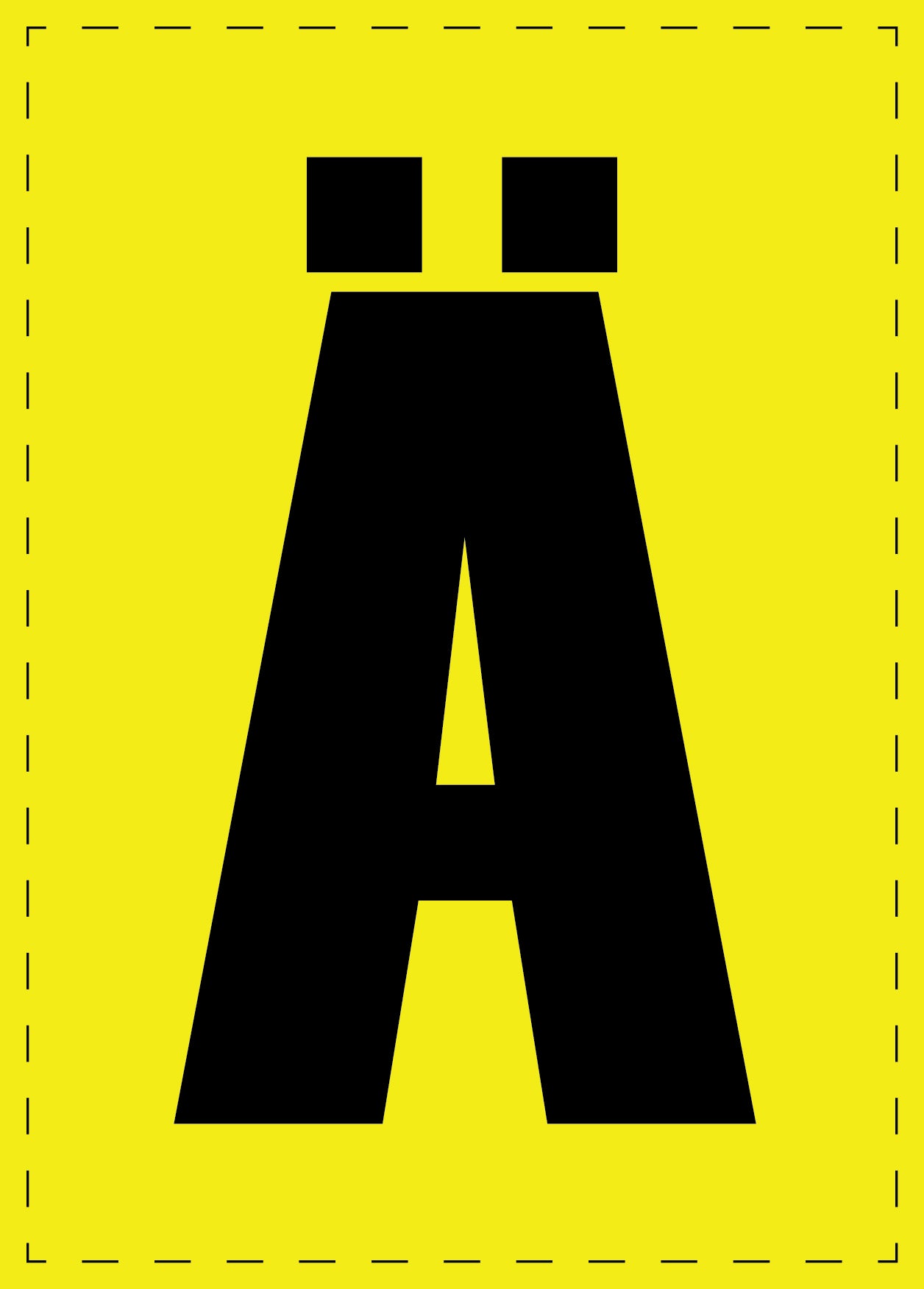 Buchstabe Ä Klebebuchstaben und Zahlenaufkleber schwarze Schrift gelber Hintergrund ES-BGPVC-AE-3