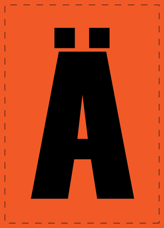 Klebebuchstaben "Ä" und Zahlenaufkleber schwarze Schrift orange Hintergrund  ES-BGPVC-AE