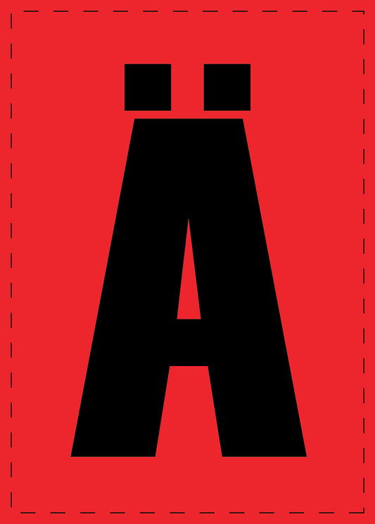 Buchstabe Ä Klebebuchstaben und Zahlenaufkleber schwarze Schrift roter Hintergrund  ES-BGPVC-AE