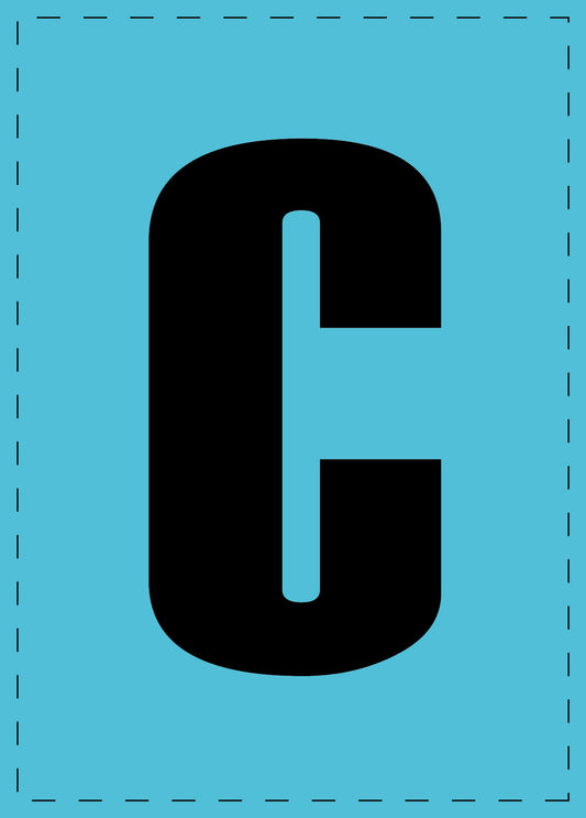 Buchstabe C Klebebuchstaben und Zahlenaufkleber schwarze Schrift BLAU Hintergrund  ES-BGPVC-C-50