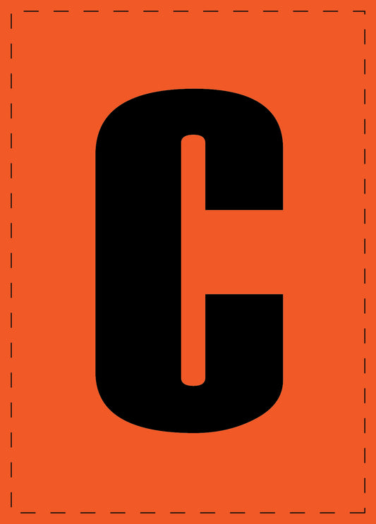 Klebebuchstaben "C" und Zahlenaufkleber schwarze Schrift orange Hintergrund  ES-BGPVC-C