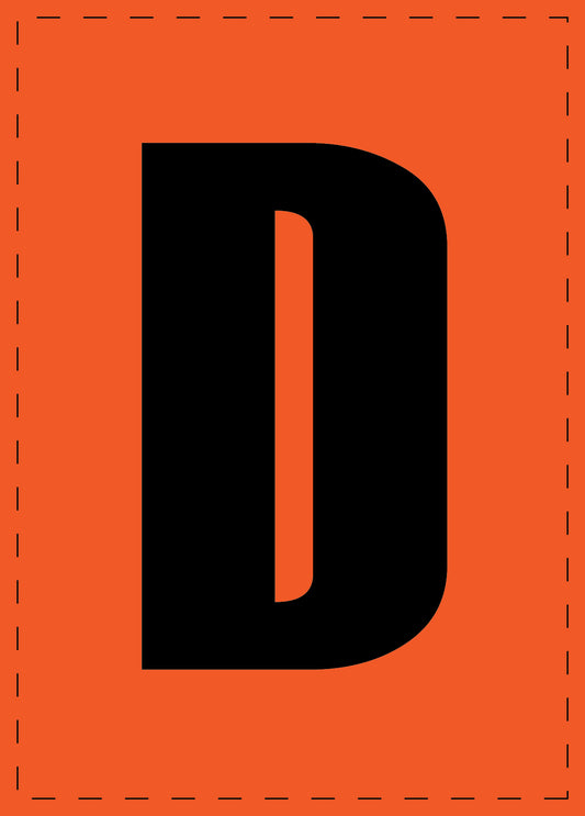 Klebebuchstaben "D" und Zahlenaufkleber schwarze Schrift orange Hintergrund  ES-BGPVC-D