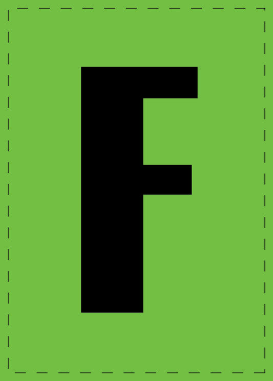 Buchstabe "F" Klebebuchstaben und Zahlenaufkleber  schwarze Schrift grüner Hintergrund  ES-BGPVC-F