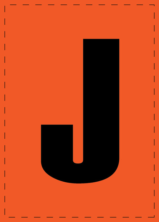Klebebuchstaben "J" und Zahlenaufkleber schwarze Schrift orange Hintergrund  ES-BGPVC-J