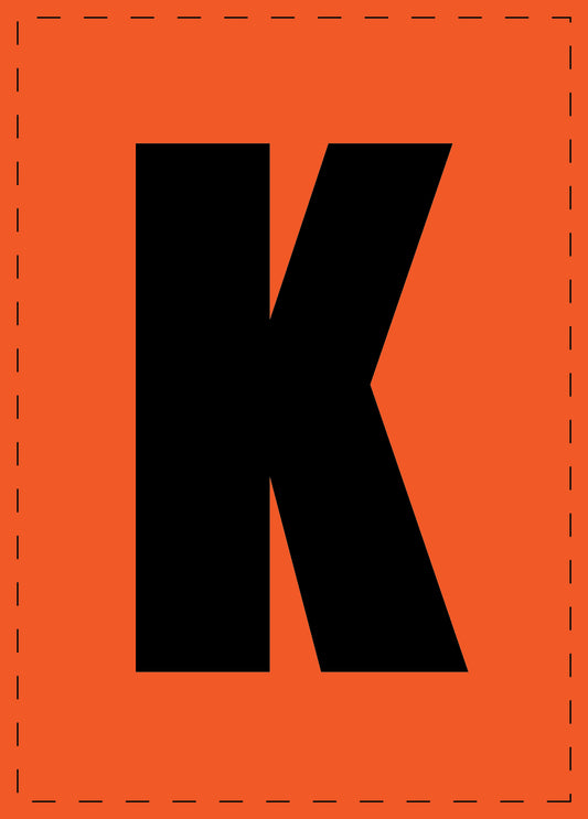 Klebebuchstaben "K" und Zahlenaufkleber schwarze Schrift orange Hintergrund  ES-BGPVC-K