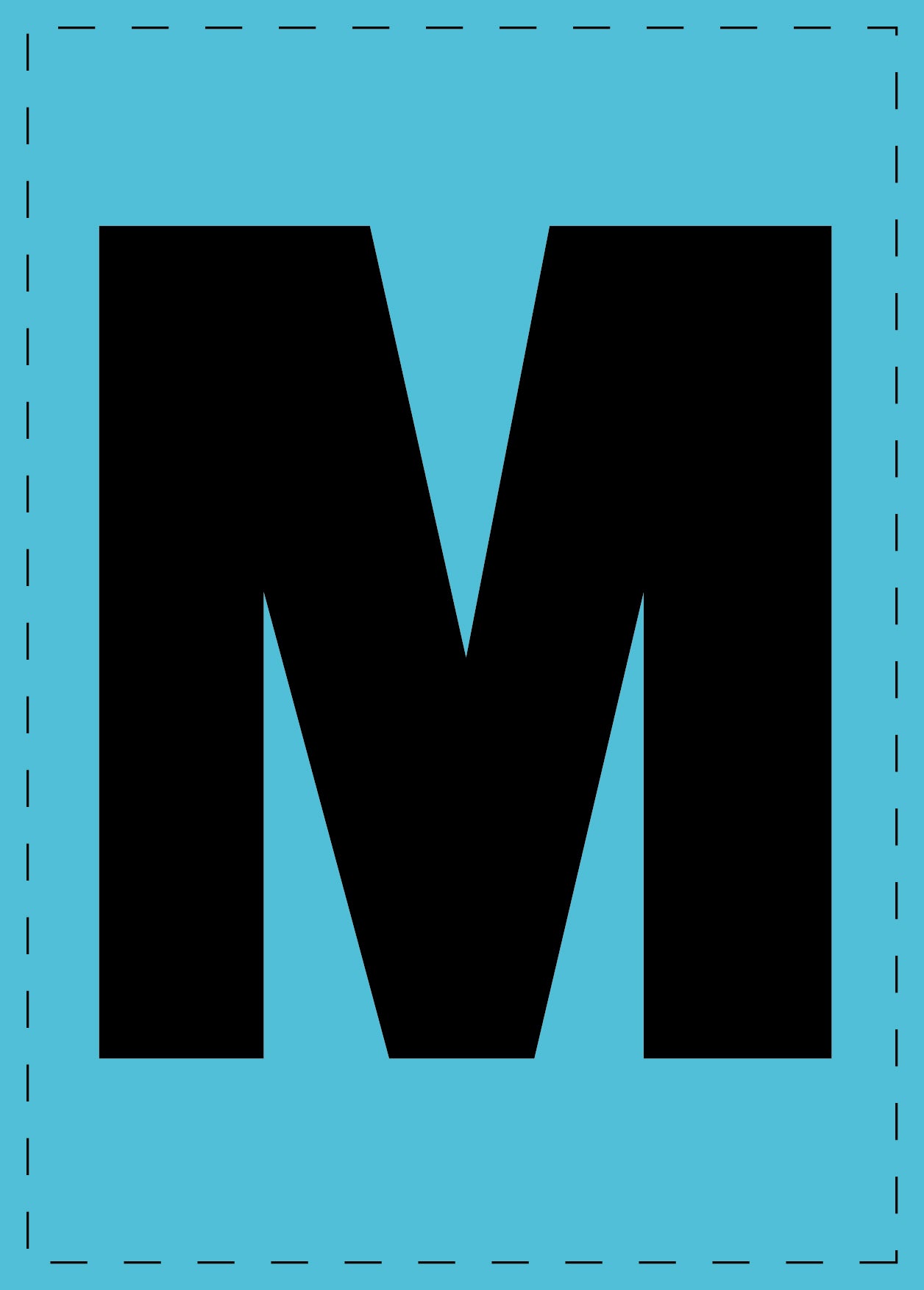 Buchstabe M Klebebuchstaben und Zahlenaufkleber schwarze Schrift BLAU Hintergrund ES-BGPVC-M-50