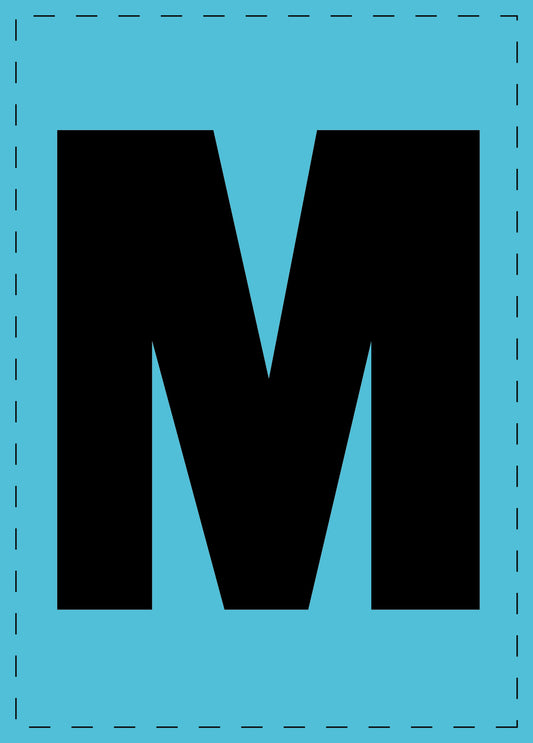 Buchstabe M Klebebuchstaben und Zahlenaufkleber schwarze Schrift BLAU Hintergrund  ES-BGPVC-M-50