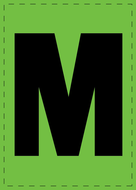 Buchstabe "M" Klebebuchstaben und Zahlenaufkleber  schwarze Schrift grüner Hintergrund  ES-BGPVC-M