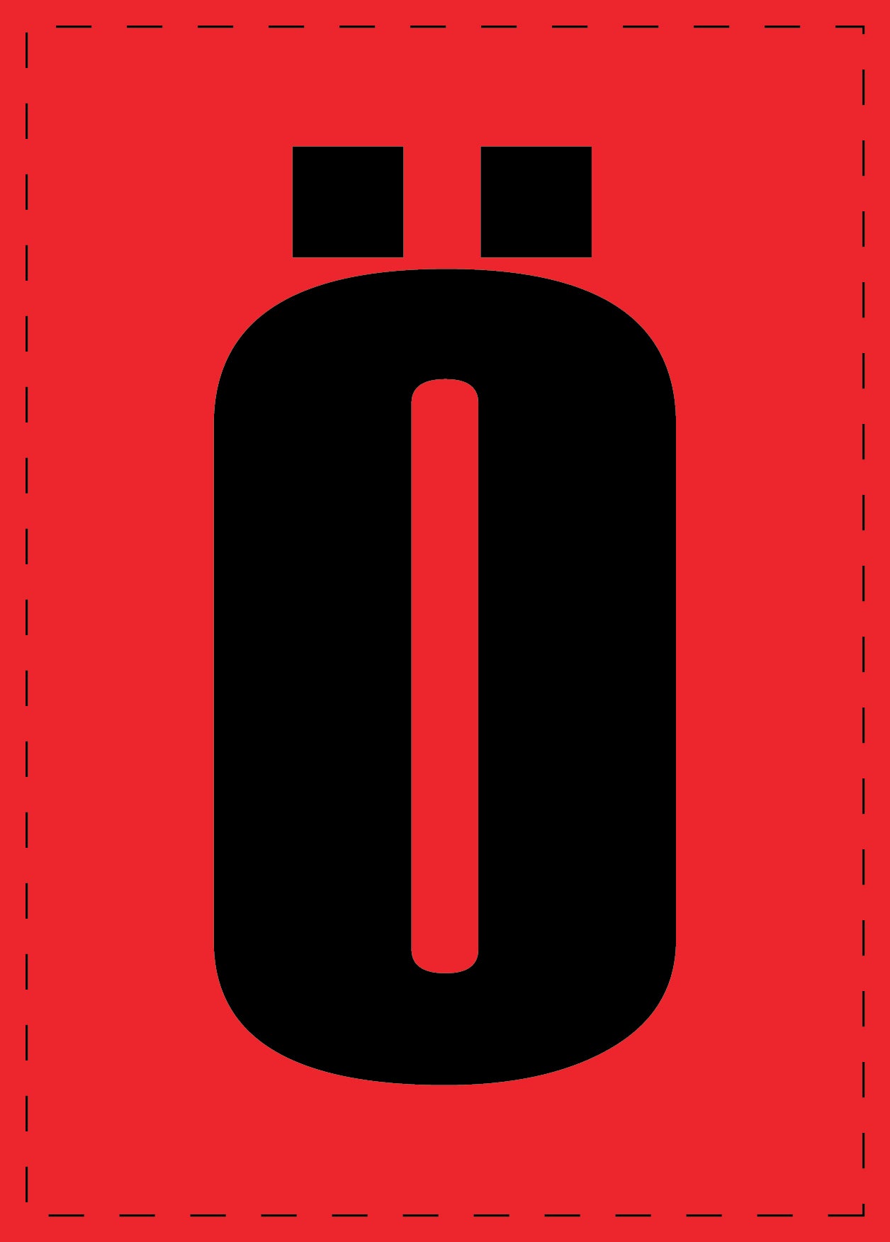 Buchstabe Ö Klebebuchstaben und Zahlenaufkleber schwarze Schrift roter Hintergrund ES-BGPVC-OE
