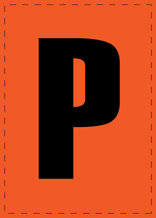 Klebebuchstaben "P" und Zahlenaufkleber schwarze Schrift orange Hintergrund  ES-BGPVC-P