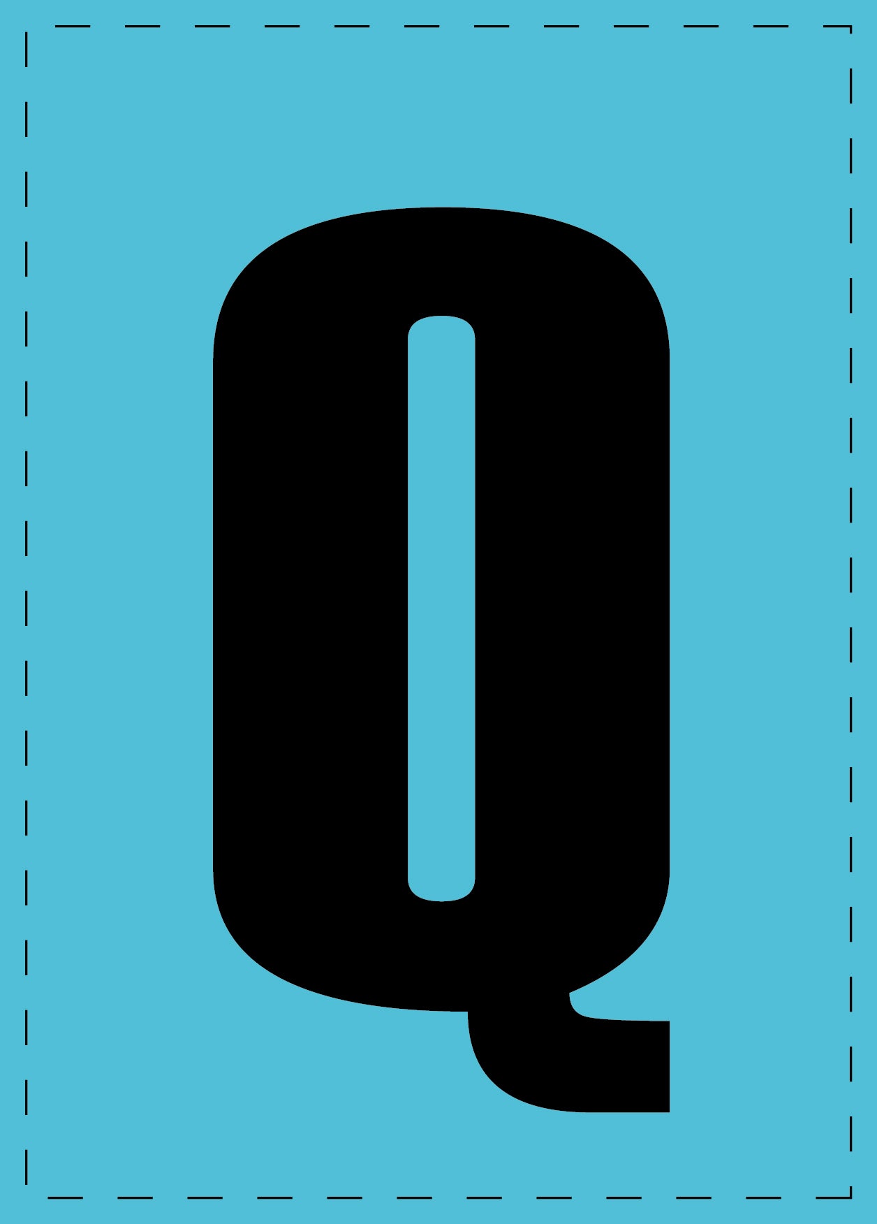 Buchstabe Q Klebebuchstaben und Zahlenaufkleber schwarze Schrift BLAU Hintergrund ES-BGPVC-Q-50