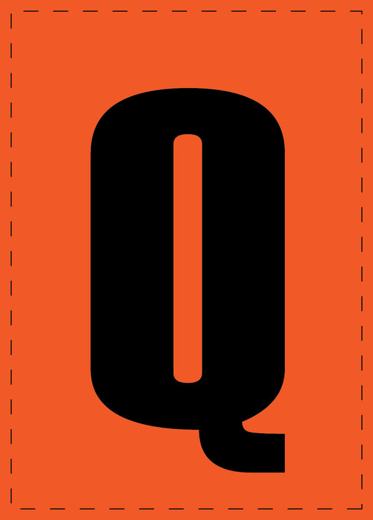 Klebebuchstaben "Q" und Zahlenaufkleber schwarze Schrift orange Hintergrund  ES-BGPVC-Q