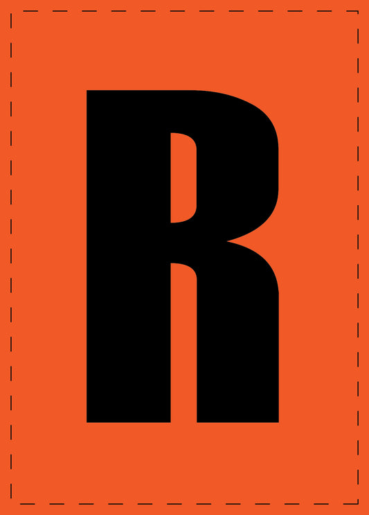 Klebebuchstaben "R" und Zahlenaufkleber schwarze Schrift orange Hintergrund  ES-BGPVC-R