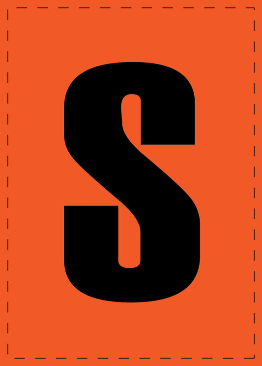 Klebebuchstaben "S" und Zahlenaufkleber schwarze Schrift orange Hintergrund  ES-BGPVC-S