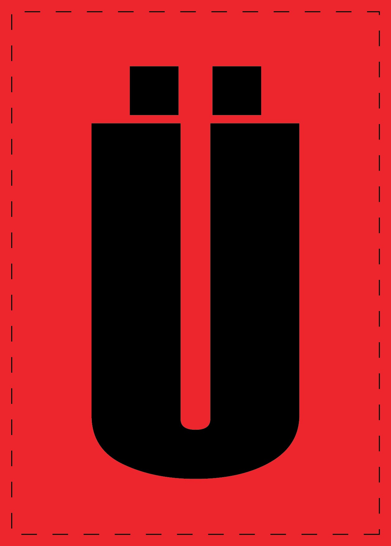 Buchstabe Ü Klebebuchstaben und Zahlenaufkleber schwarze Schrift roter Hintergrund ES-BGPVC-UE