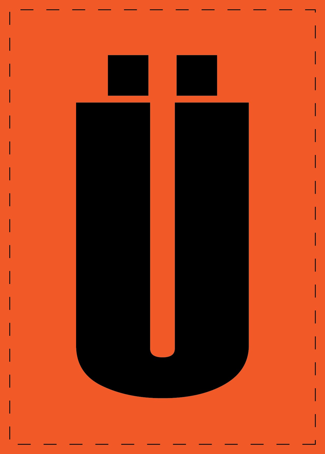 Klebebuchstaben "Ü" und Zahlenaufkleber schwarze Schrift orange Hintergrund ES-BGPVC-UE