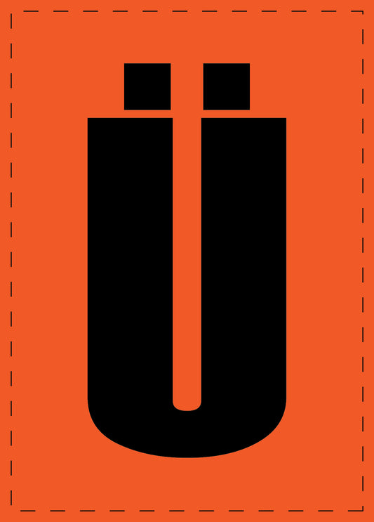 Klebebuchstaben "Ü" und Zahlenaufkleber schwarze Schrift orange Hintergrund  ES-BGPVC-UE