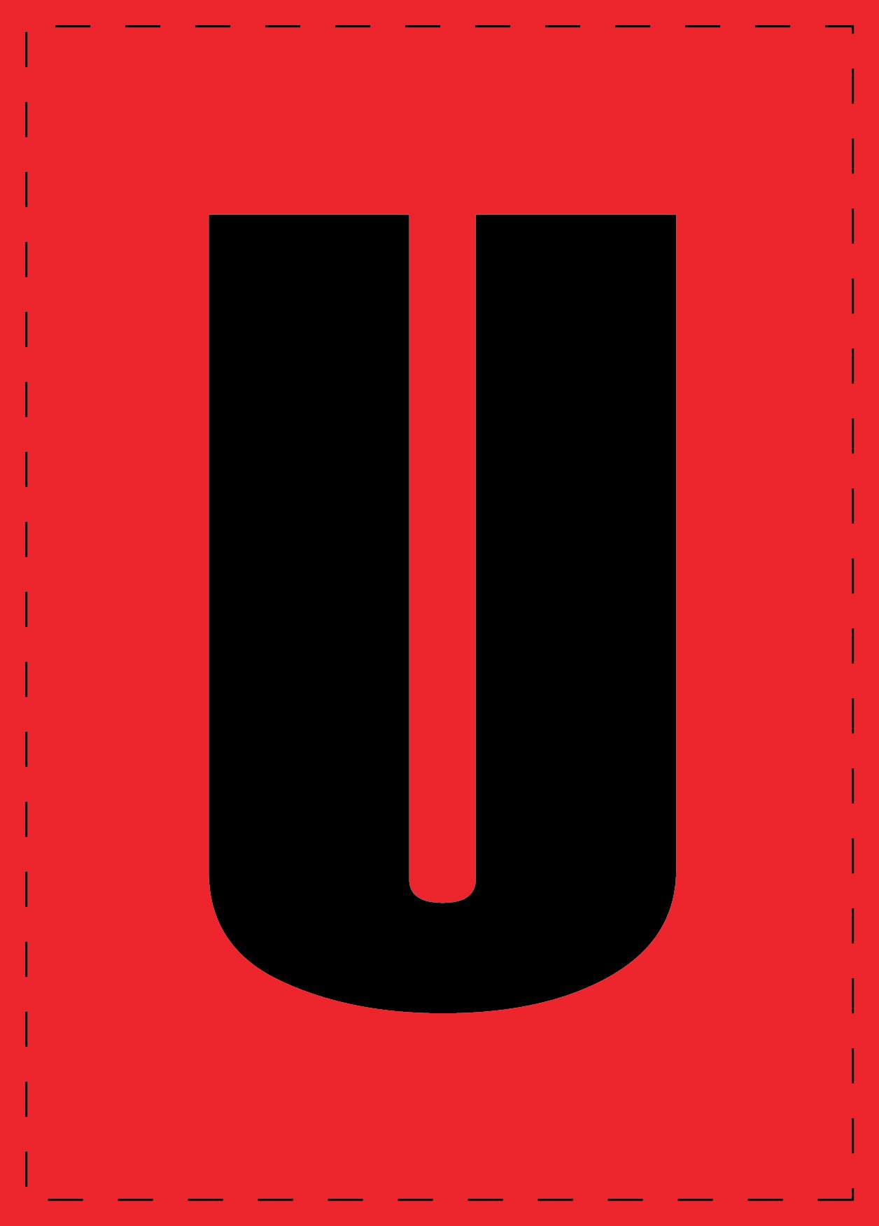 Buchstabe U Klebebuchstaben und Zahlenaufkleber schwarze Schrift roter Hintergrund ES-BGPVC-U
