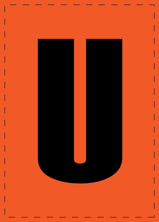 Klebebuchstaben "U" und Zahlenaufkleber schwarze Schrift orange Hintergrund  ES-BGPVC-U