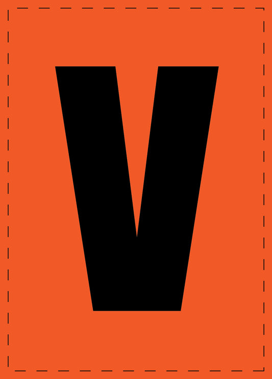 Klebebuchstaben "V" und Zahlenaufkleber schwarze Schrift orange Hintergrund  ES-BGPVC-V