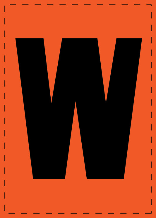 Klebebuchstaben "W" und Zahlenaufkleber schwarze Schrift orange Hintergrund  ES-BGPVC-W