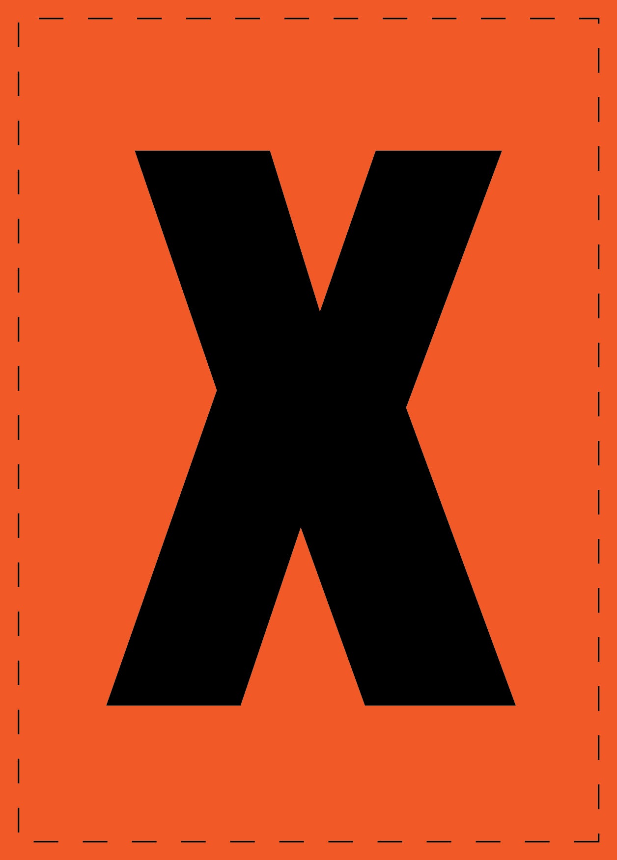 Klebebuchstaben "X" und Zahlenaufkleber schwarze Schrift orange Hintergrund ES-BGPVC-X