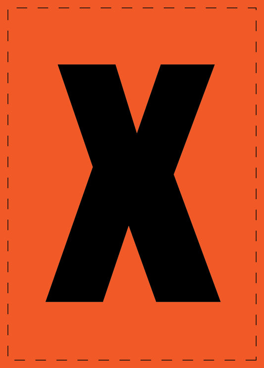 Klebebuchstaben "X" und Zahlenaufkleber schwarze Schrift orange Hintergrund  ES-BGPVC-X