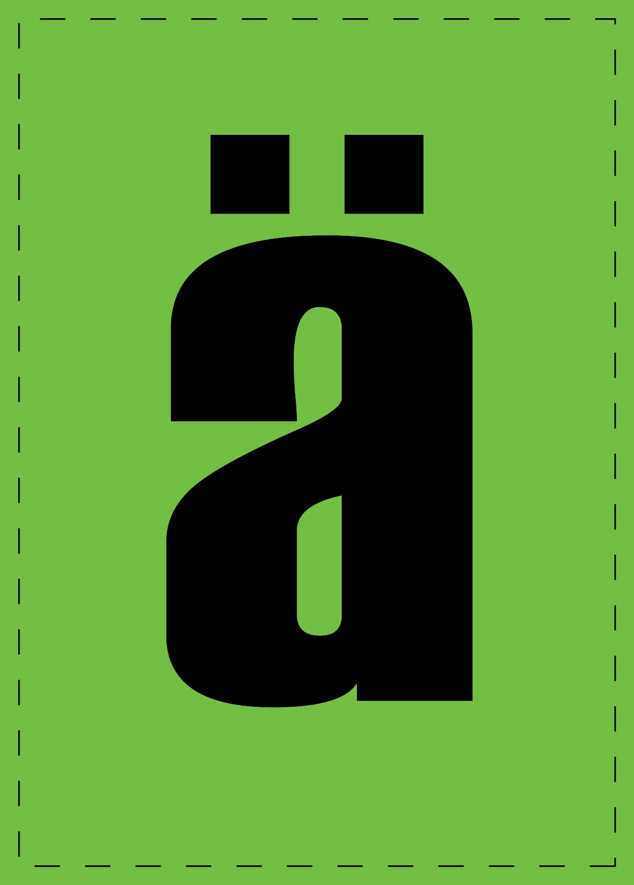 Buchstabe "ä" Klebebuchstaben und Zahlenaufkleber schwarze Schrift grüner Hintergrund ES-BKPVC-AE