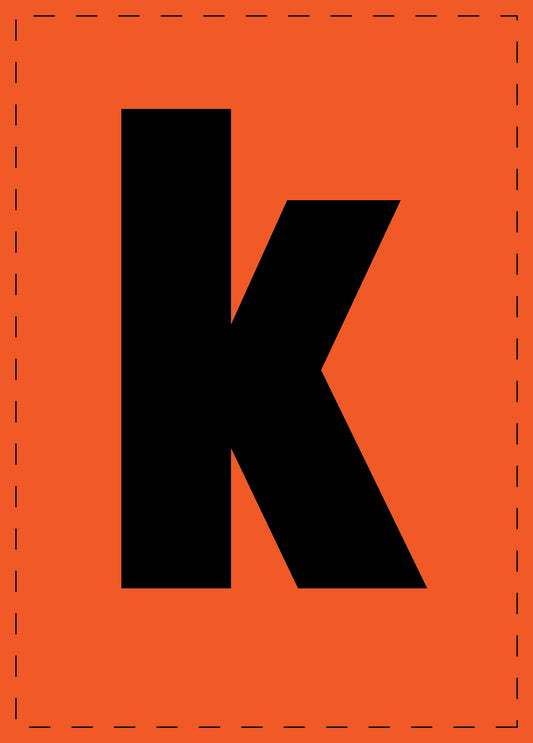Klebebuchstaben "k" und Zahlenaufkleber schwarze Schrift orange Hintergrund  ES-BKPVC-K