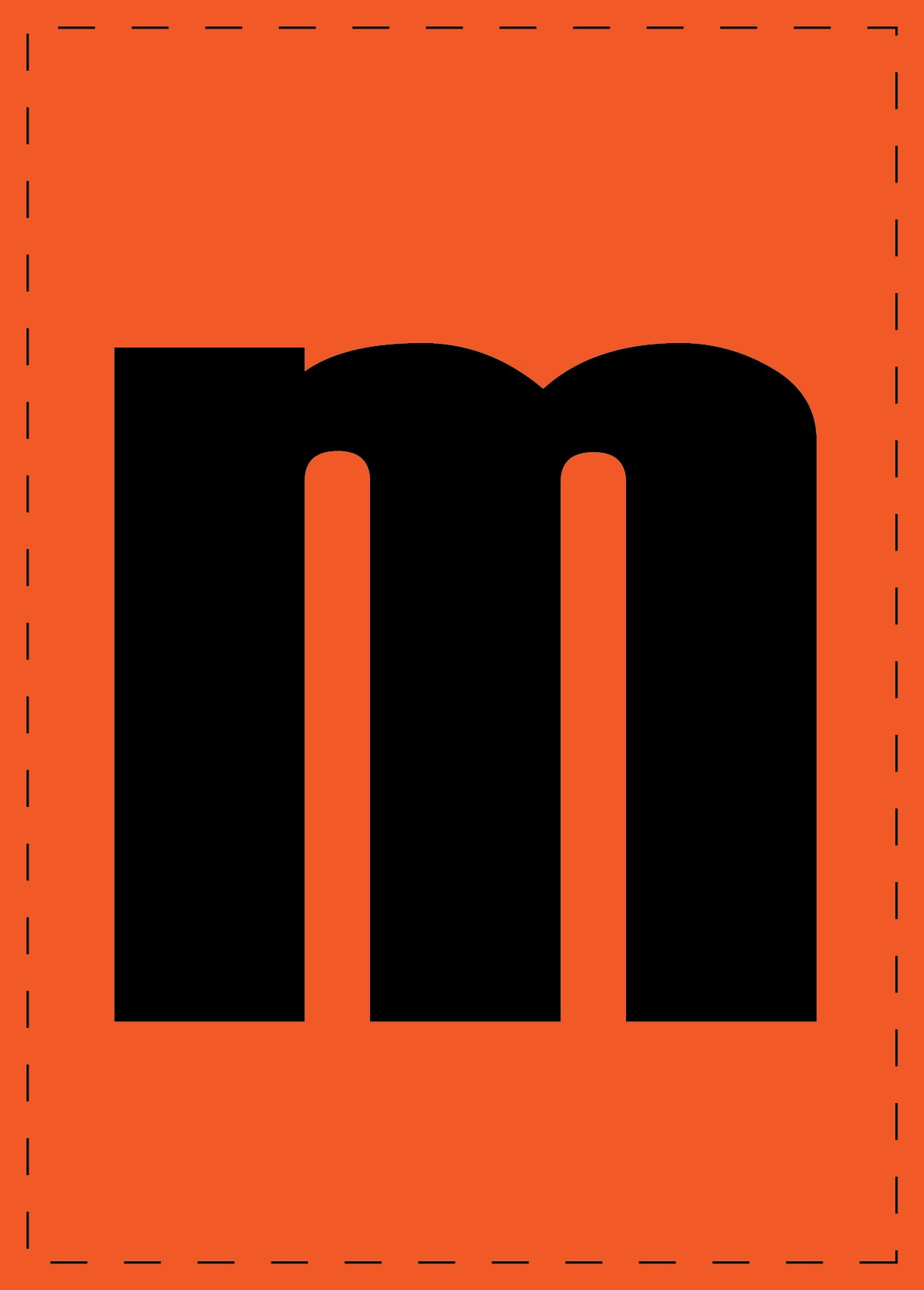 Klebebuchstaben "m" und Zahlenaufkleber schwarze Schrift orange Hintergrund ES-BKPVC-M