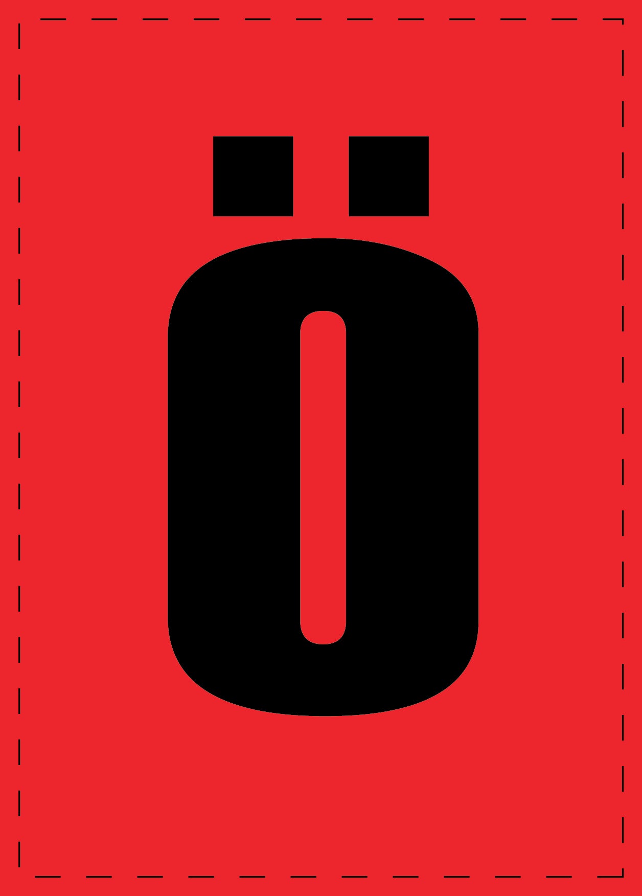 Buchstabe ö Klebebuchstaben und Zahlenaufkleber schwarze Schrift roter Hintergrund ES-BKPVC-OE