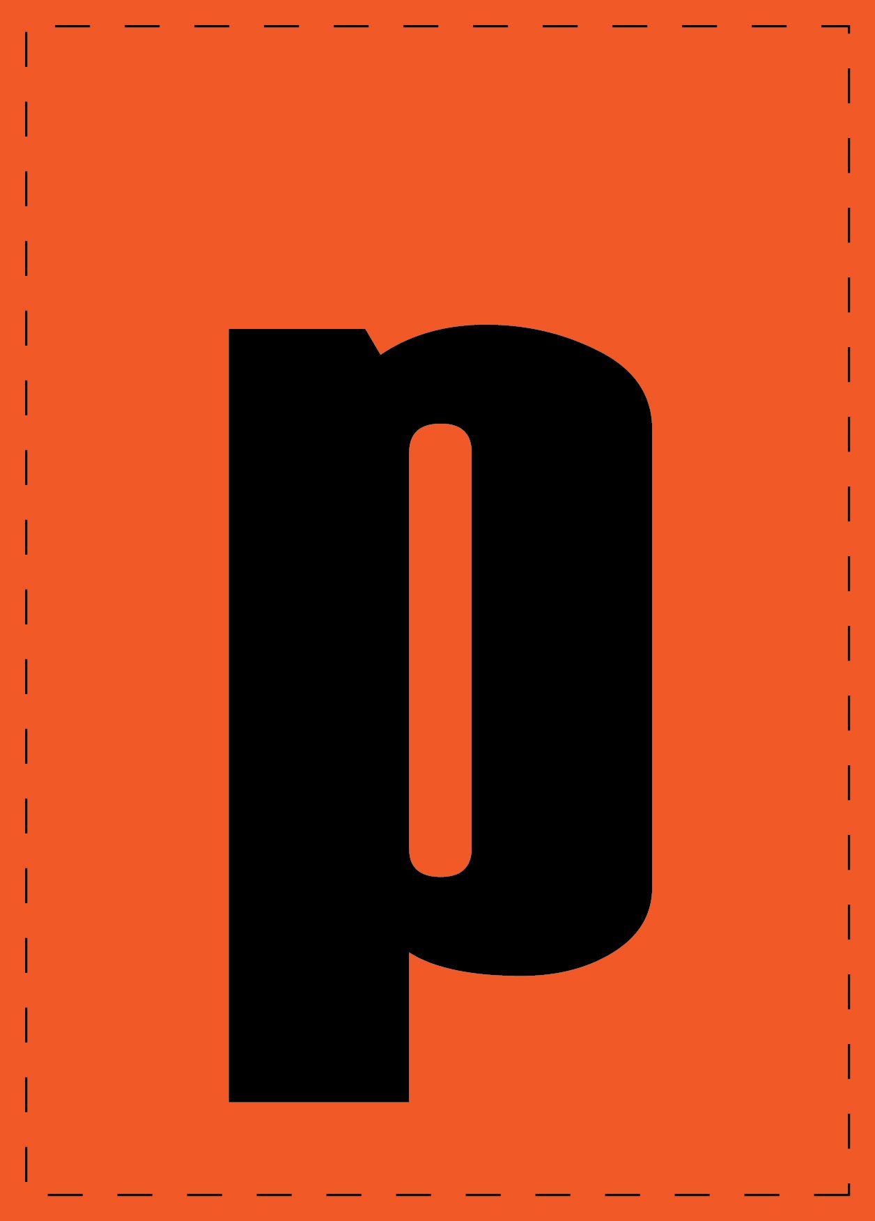 Klebebuchstaben "p" und Zahlenaufkleber schwarze Schrift orange Hintergrund ES-BKPVC-P