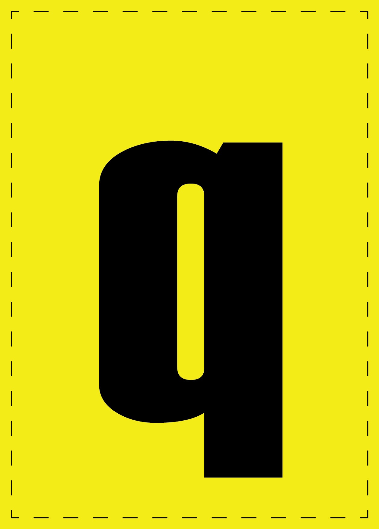 Buchstabe q Klebebuchstaben und Zahlenaufkleber schwarze Schrift gelber Hintergrund ES-BGPVC-q-3