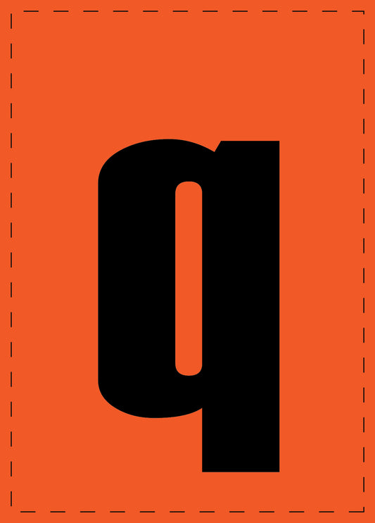 Klebebuchstaben "q" und Zahlenaufkleber schwarze Schrift orange Hintergrund  ES-BKPVC-Q