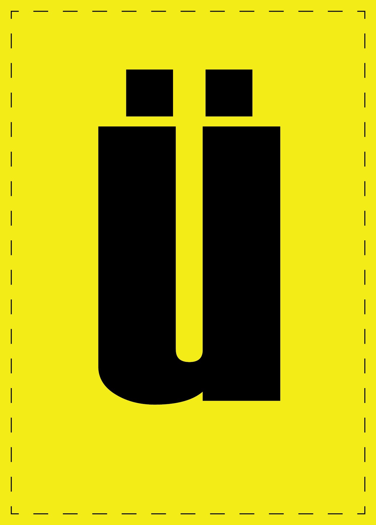 Buchstabe ü Klebebuchstaben und Zahlenaufkleber schwarze Schrift gelber Hintergrund ES-BGPVC-ue-3