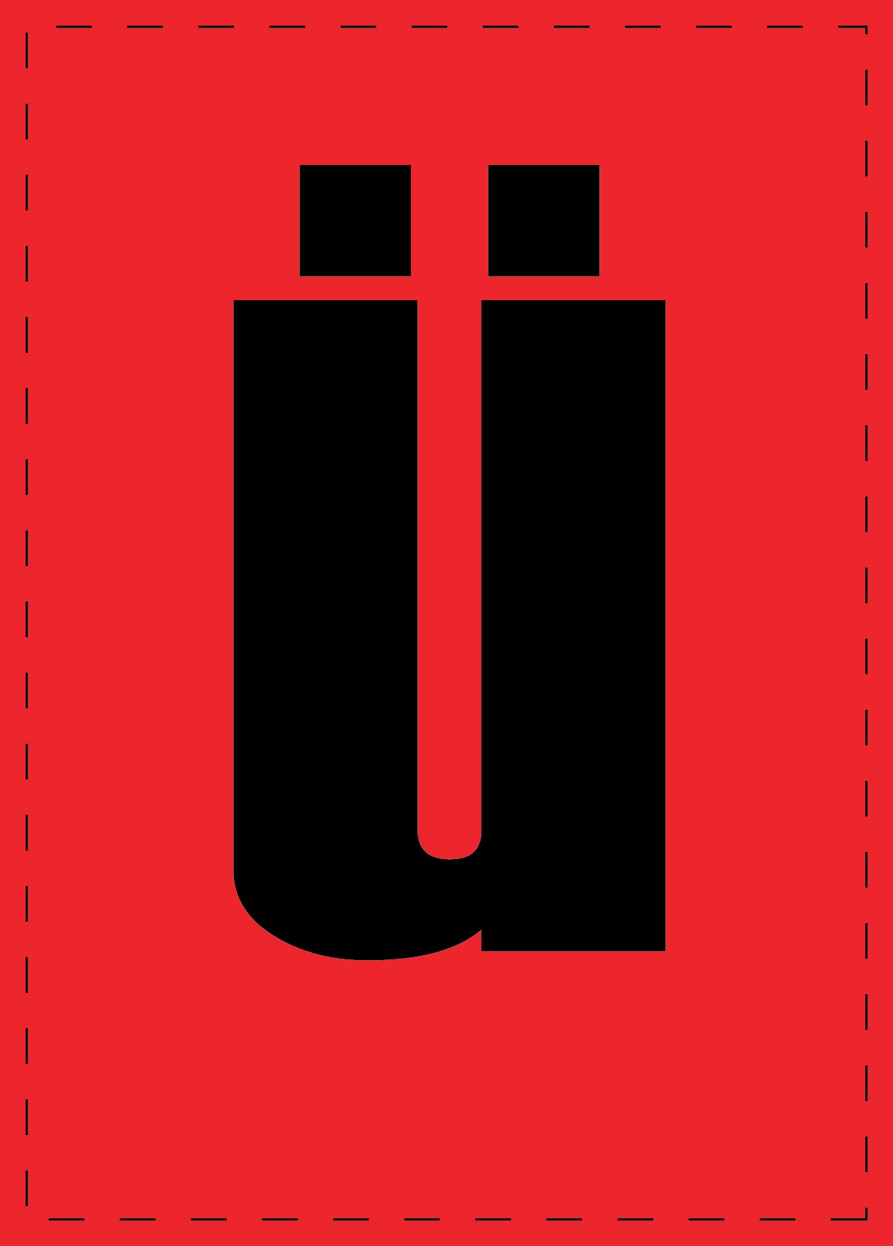 Buchstabe ü Klebebuchstaben und Zahlenaufkleber schwarze Schrift roter Hintergrund ES-BKPVC-UE