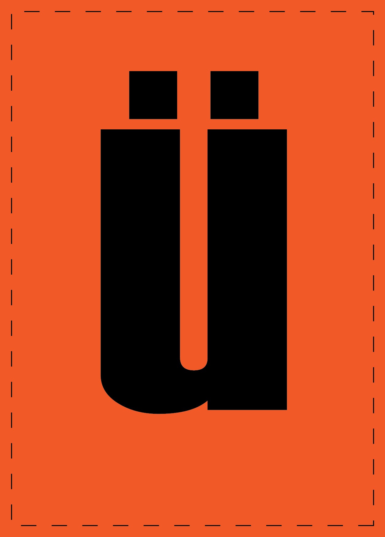 Klebebuchstaben "ü" und Zahlenaufkleber schwarze Schrift orange Hintergrund ES-BKPVC-UE