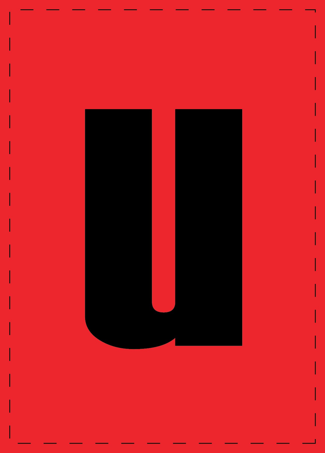 Buchstabe u Klebebuchstaben und Zahlenaufkleber schwarze Schrift roter Hintergrund ES-BKPVC-U