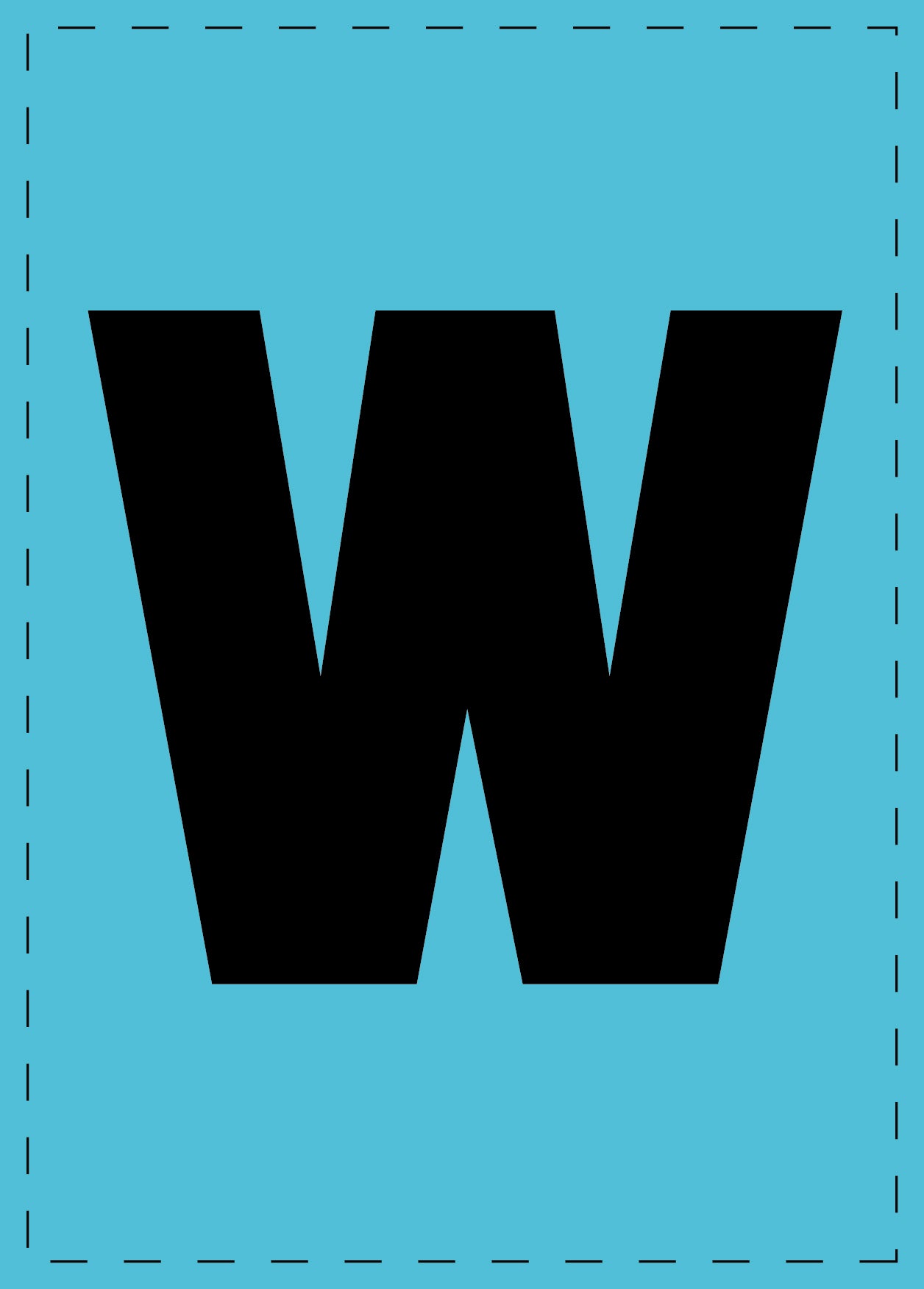 Buchstabe w Klebebuchstaben und Zahlenaufkleber schwarze Schrift BLAU Hintergrund ES-BKPVC-W-50