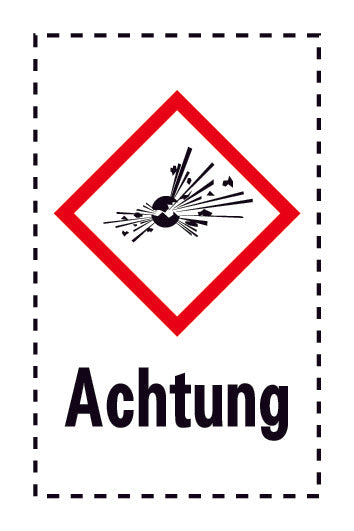 Aufkleber " Achtung" 2.4x3.9 cm bis 15x24 cm, aus Papier oder Plastik ES-GHS-01-15-Achtung