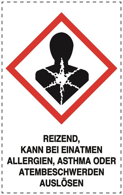 1000 Aufkleber "Reizend, kann bei Einatmen Allergien, Asthma oder Atembeschwerden auslösen" " 2.4x3.9 cm bis 4,2x6,8 cm, aus Papier oder Plastik ES-GHS-08-1030-0