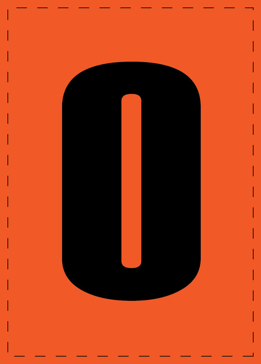 Klebebuchstaben und Zahlenaufkleber "0" schwarze Schrift orange Hintergrund  ES-NPVC-0