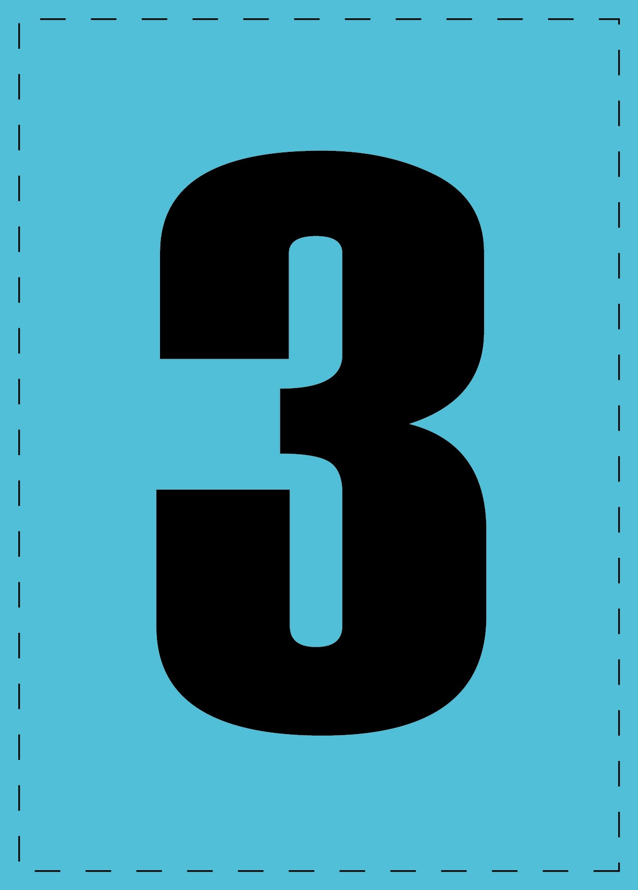 Zahl 3 Klebebuchstaben und Zahlenaufkleber schwarze Schrift BLAU Hintergrund ES-NPVC-3-50