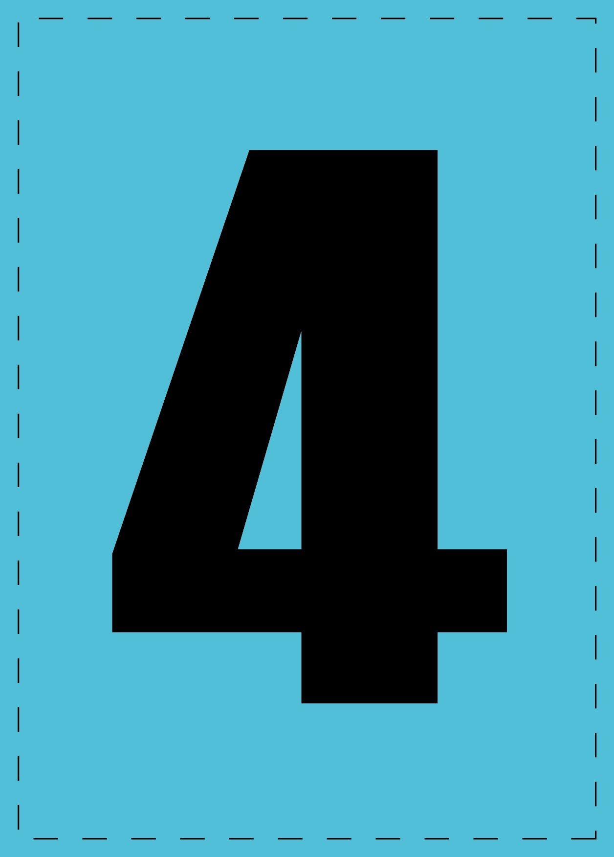 Zahl 4 Klebebuchstaben und Zahlenaufkleber schwarze Schrift BLAU Hintergrund ES-NPVC-4-50