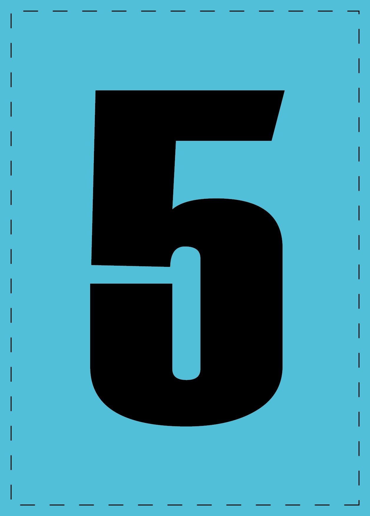 Zahl 5 Klebebuchstaben und Zahlenaufkleber schwarze Schrift BLAU Hintergrund ES-NPVC-5-50
