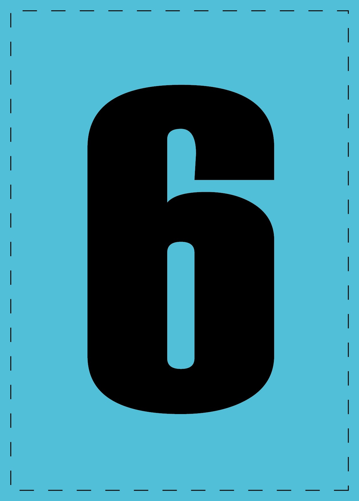 Zahl 6 Klebebuchstaben und Zahlenaufkleber schwarze Schrift BLAU Hintergrund ES-NPVC-6-50