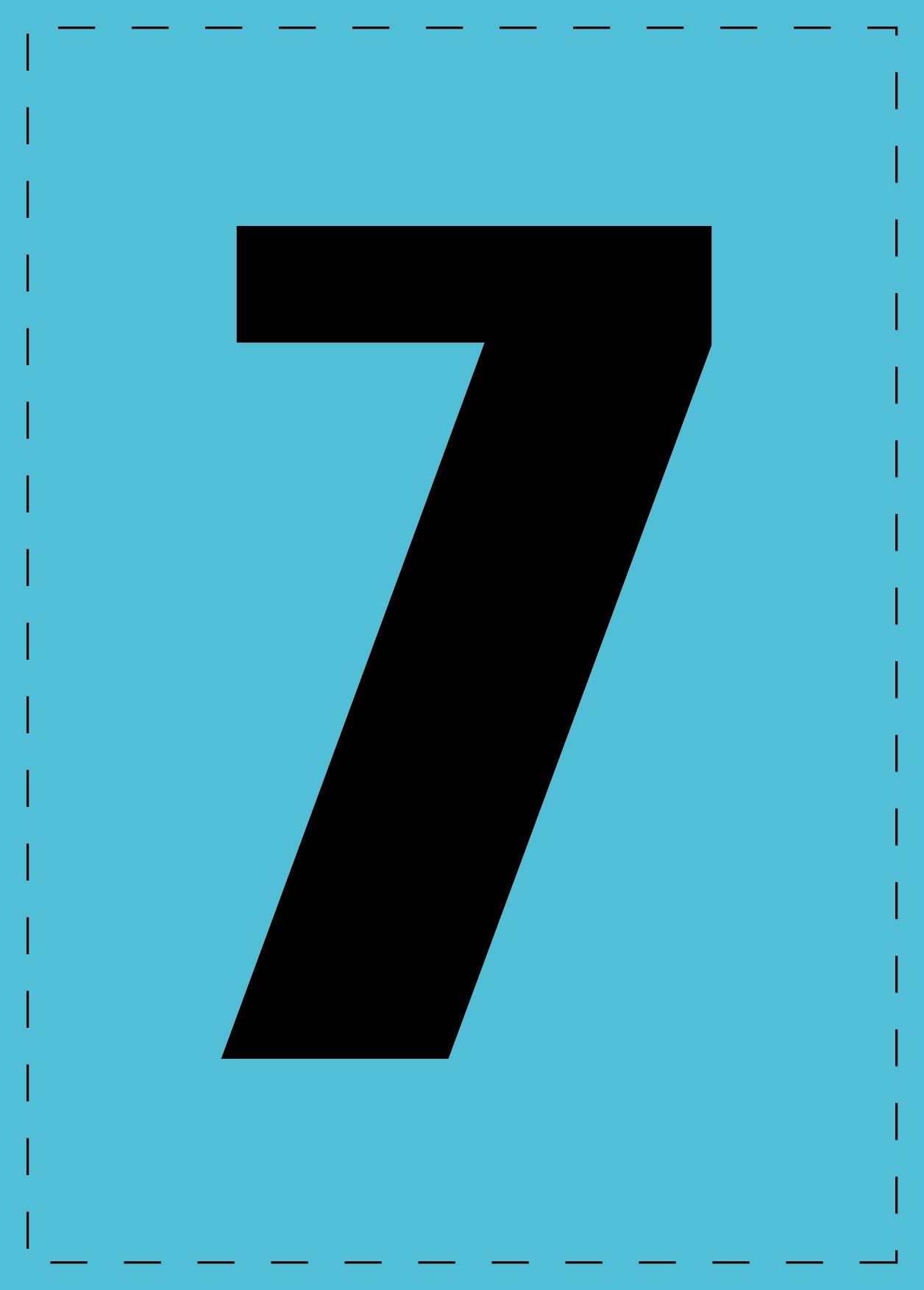 Zahl 7 Klebebuchstaben und Zahlenaufkleber schwarze Schrift BLAU Hintergrund ES-NPVC-7-50